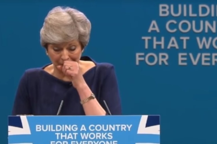 Prime minister Theresa May battled coughs and croaks to speak for more than an hour