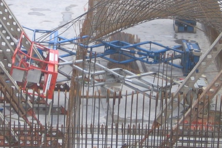 The toppled scissor lifts at Frankley water treatment works