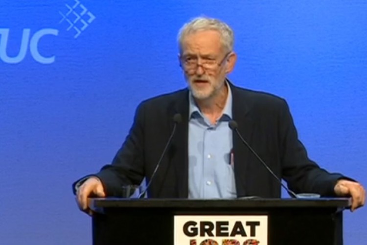 Labour leader Jeremy Corbyn addressing the TUC