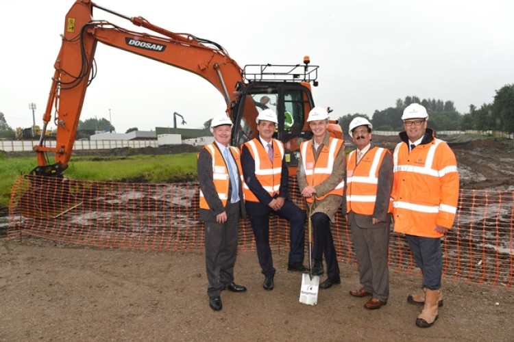 Local dignitaries pose for ground-breaking, along with Keepmoat construction director Jeff Hook on the right