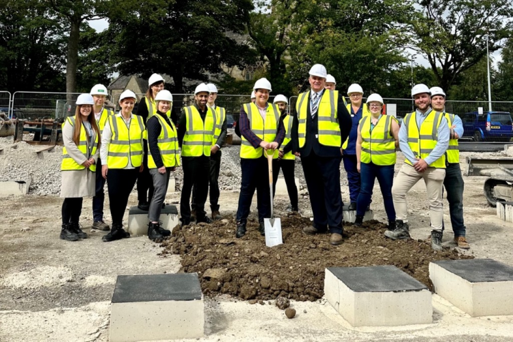 Staff from Bradford Teaching Hospitals NHS Foundation Trust and Darwin Group at the breaking ground event at St Luke&rsquo;s Hospital