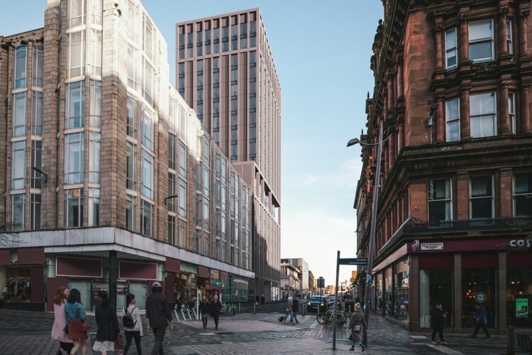 CGI of the building planned for the corner of Cambridge Street and Renfrew Street in Glasgow