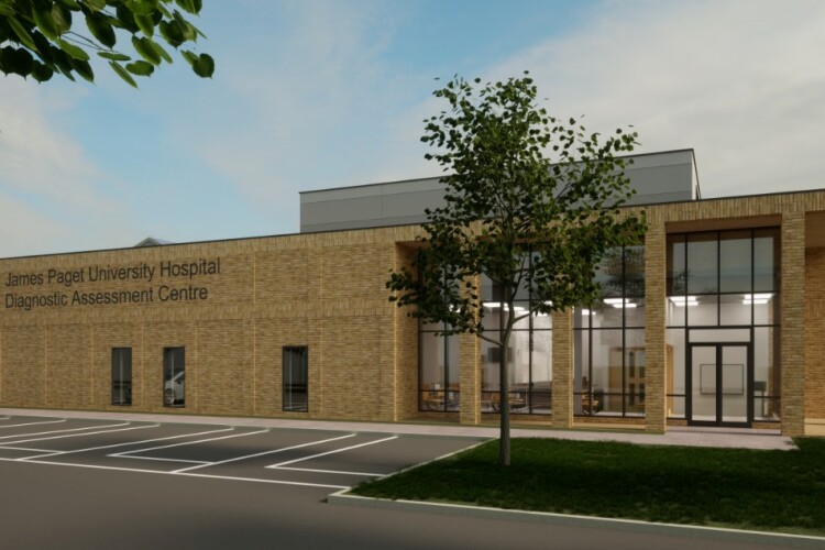 CGI of the James Paget&rsquo;s Diagnostic Centre, being built by RG Carter [Image: LSI Architects]