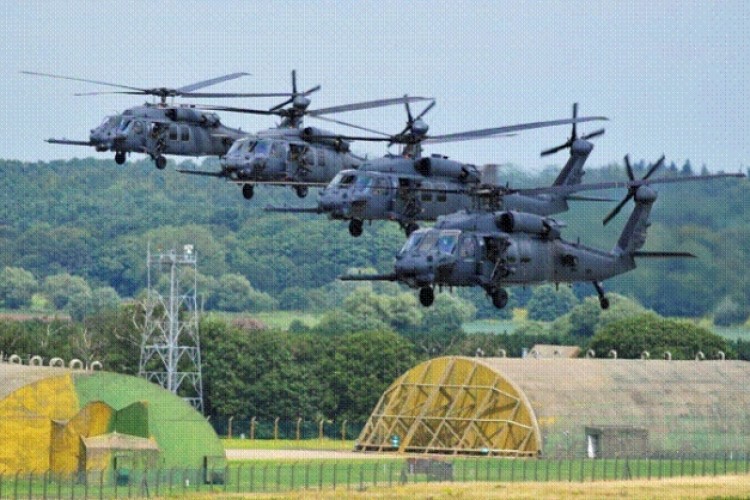 American Pave Hawk helicopter takes off at RAF Lakenheath 