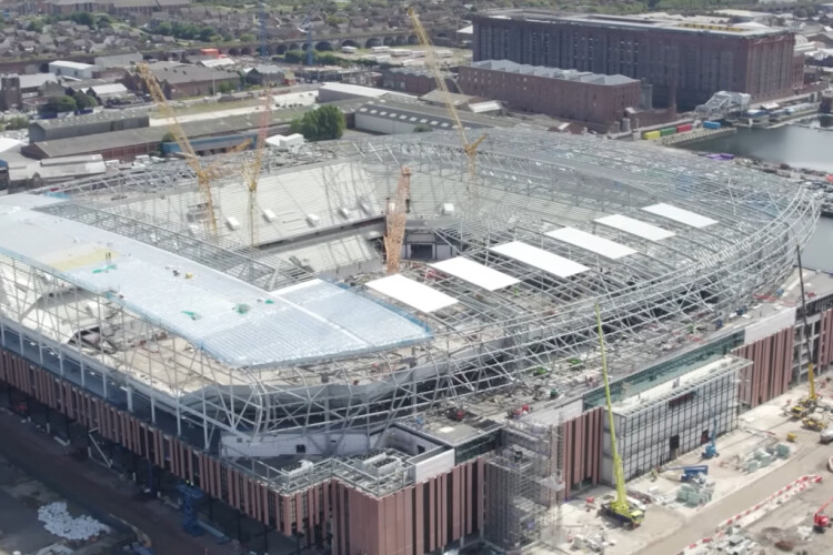 Breaking News The contemporary stadium is being built in Bramley Moore Dock