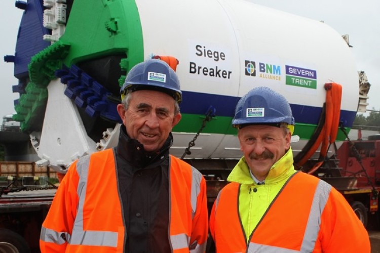 The BNM Alliance chairmen, Barhale&rsquo;s Dennis Curran and North Midland Construction&rsquo;s Robert Moyle with Siege Breaker in Newark