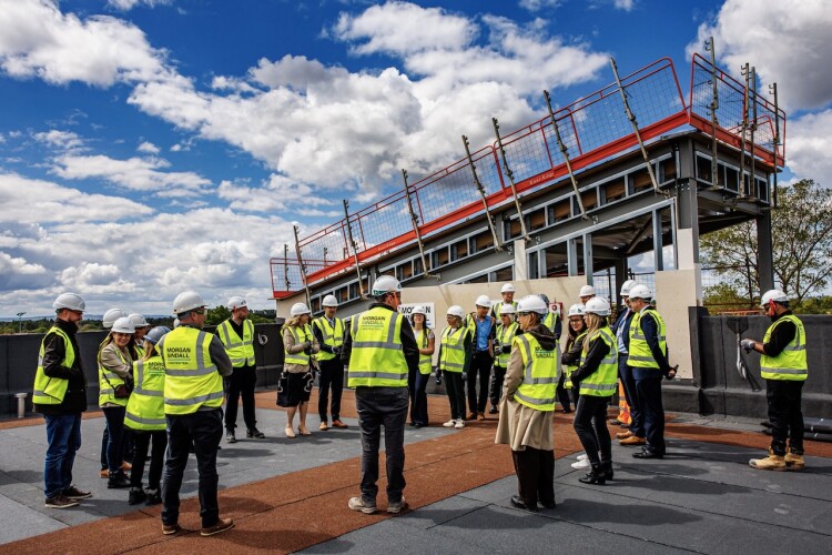 The topping out ceremony, on the roof of the school extension