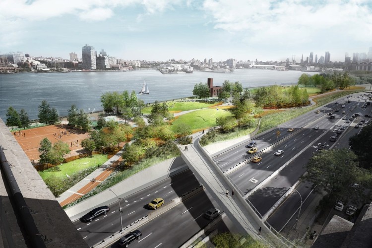 Conceptual design depicting future urban flood protection solutions for Manhattan - image by Bjarke Ingels Group