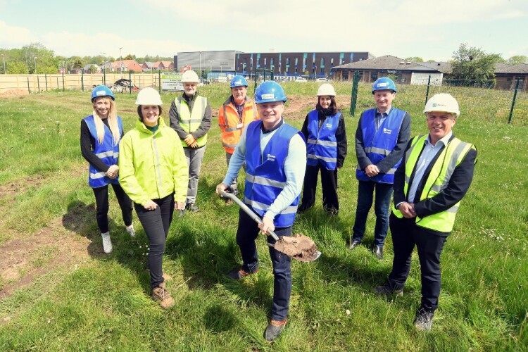Deeley&rsquo;s Matt Mercer (third from left) and Martin Gallagher (right) with various people from the council and client assembled for a formal ground breaking ceremony