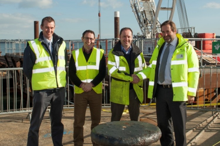 Left to right are Poole Harbour project manager Phil Armstrong, BAM Nuttall site agent Tony Davis, contracts manager Richard Hayman and Poole Harbour chief executive Jim Stewart