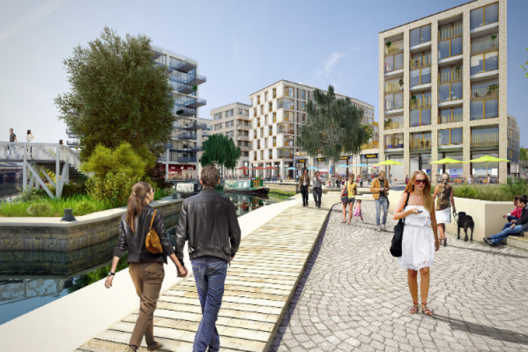 Architects' CGI giving an impression of the Brentford Waterside development