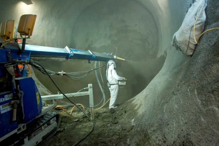 Sprayed concrete was used to line Crossrail tunnel walls