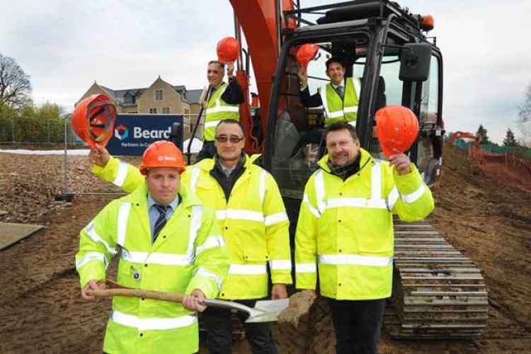 Beard contracts manager Gareth Phillips, site manager Barry Jones and project manager Mark Haslem get to work. Behind them are Exclusive Hotels boss Danny Pecorelli and South Lodge Hotel general manager David Connell