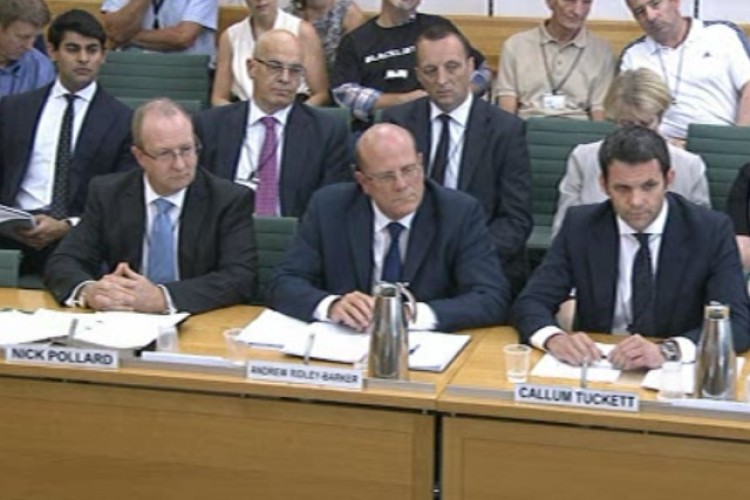 Nick Pollard, Andrew Ridley-Barker and Callum Tuckett face the MPs