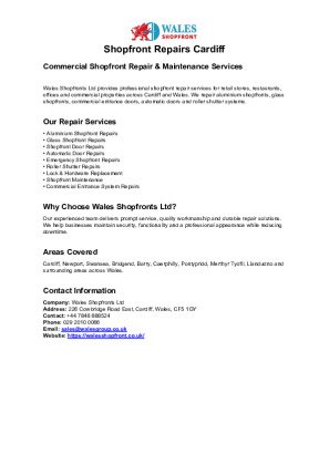 Shopfront Repairs Cardiff Brochure