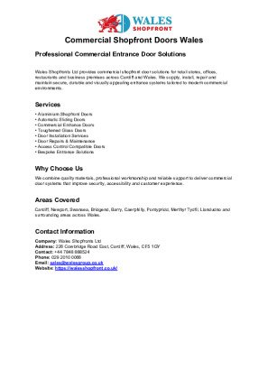 Commercial Shopfront Doors Wales Brochure