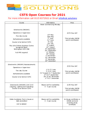 Course Calendar 2021 Brochure