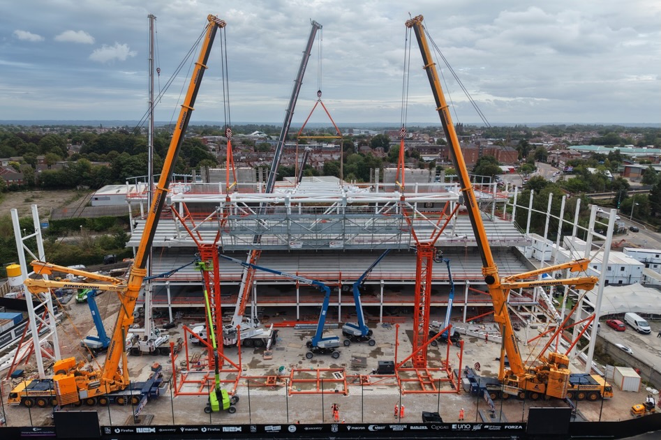 Wrexham AFC stadium truss installed