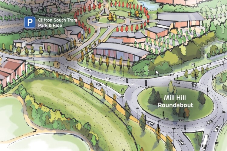 Illustrative view of the new access road for the Fairham development