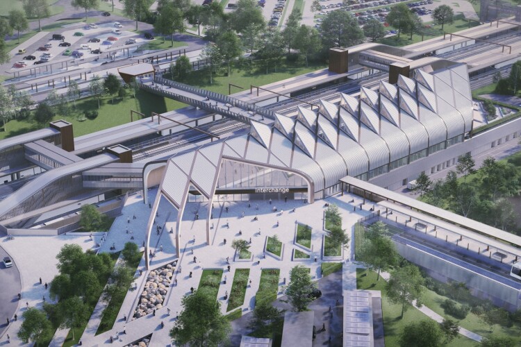CGI of the HS2 interchange station in Solihull