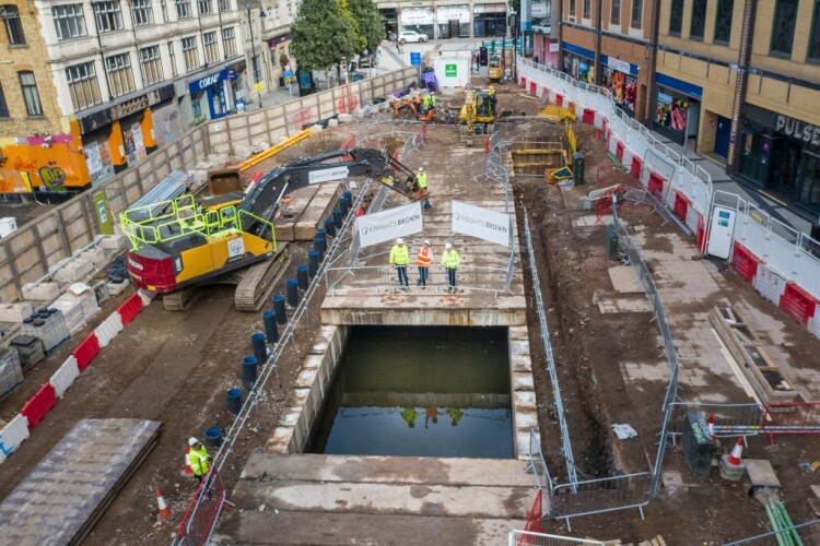 Churchill Way is ripped up to expose the long-buried dock feeder canal 