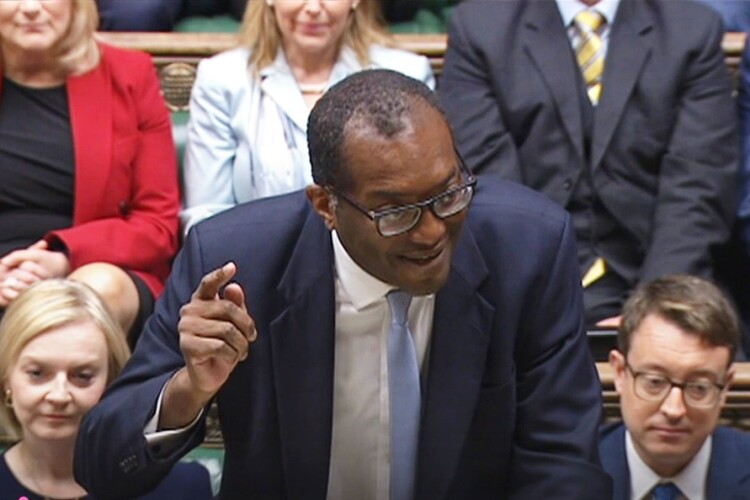 Chancellor of the exchequer Kwasi Kwarteng gets his point across in the House of Commons