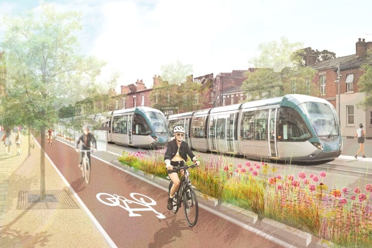 Illustrative rendering of the Leeds-Bradford tram