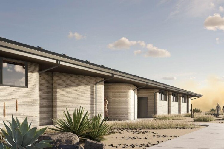 What the 3D printed barracks of Fort Bliss will look like (image by Logan Architecture)
