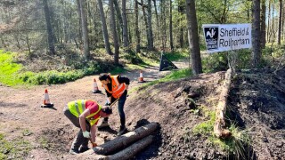 Volunteers with Sheffield & Rotherham Wildlife Trust build a leaky dam
