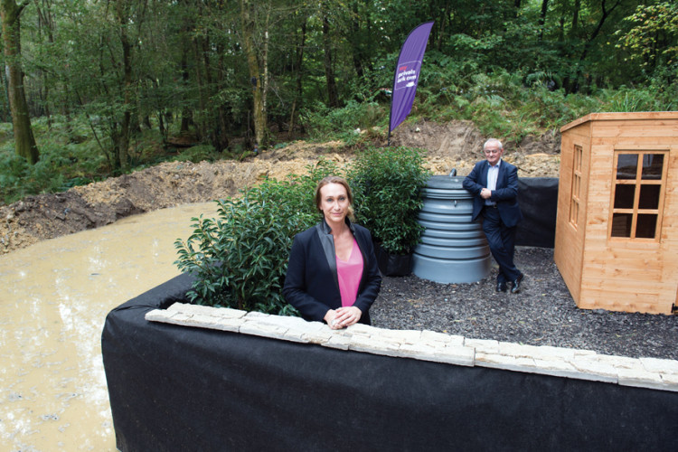 Entrepreneur Alexis Smith with Professor Cedo Makismovic (background), an expert in pluvial flooding at Imperial College