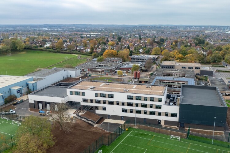 An aerial view of the expanded school