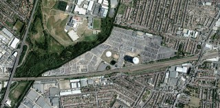 Aerial view of the gas works site