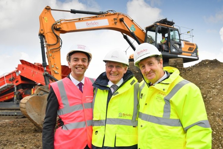 James Murray, Tony Pidgley and Julian Bell mark the start of construction at Southall Waterside