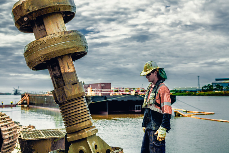 Driving piles at Port of Newcastle in New South Wales, Australia