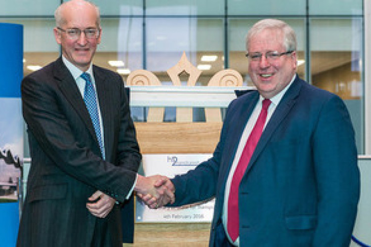 HS2 Ltd chairman Sir David Higgins (left) welcomes transport secretary Patrick McLoughlin to his new office