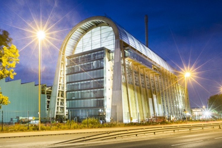 The Leeds incinerator plant has a 42m-high glulam laminated timber arch structure and is clad with translucent polycarbonate sheeting