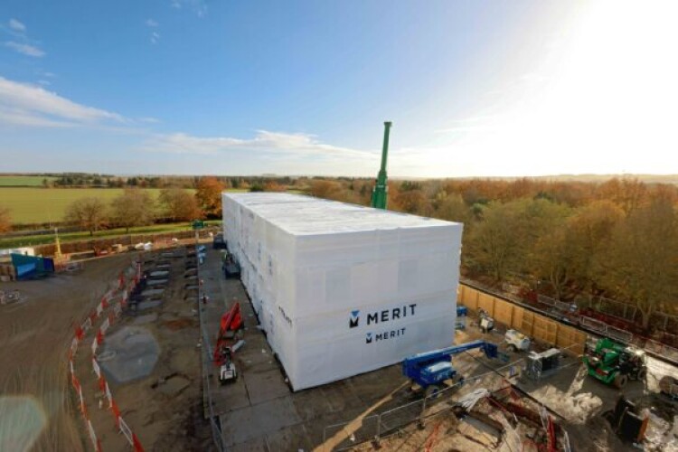 Installation of Merit&rsquo;s pods on site at the Moderna Innovation & Technology Centre in Harwell, Oxfordshire (November 2023)