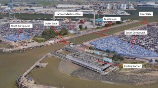 Image showing existing flood barrier and current lock gate system at The Port of Tilbury
