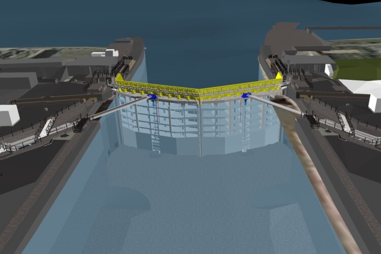 Rendering of the proposed outer lock gates at the entrance to the Port of Tilbury (looking west)