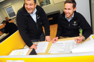 Willmott Dixon's senior build manager Lewis Hepburn (r) with operations manager Tony O'Shea