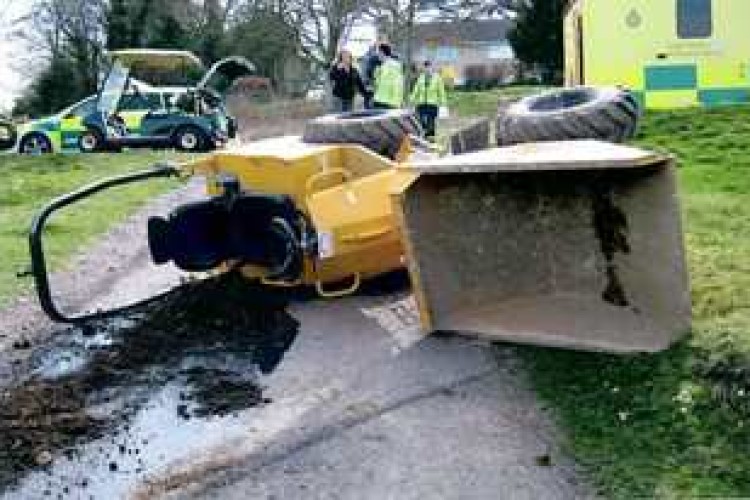 Police photo of the overturned dump truck