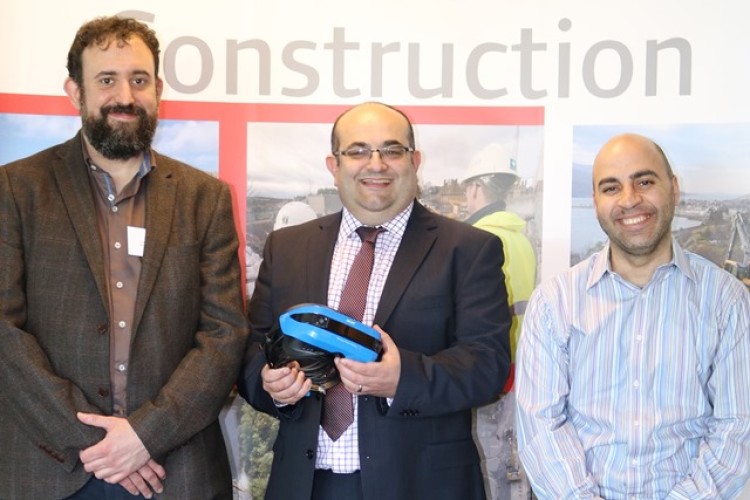 Animmersion operations director Sam Harrison, Morrison Construction director Stephen Slessor and University of the West of Scotland&rsquo;s Mohamed Abdel-Wahab at the VR induction launch