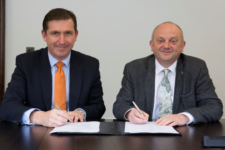  The partnership was signed by Sean Bowles (left), managing director of Morgan Sindall in the Midlands, and Nottingham Trent University vice chancellor Edward Peck (right)