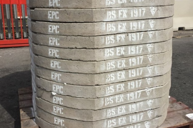 Here is an example of properly certified precast drainage products with third party verification marking (with CE Mark to EN 1917 and Kitemark for BS 5911-3). Image courtesy of Elite Precast. 