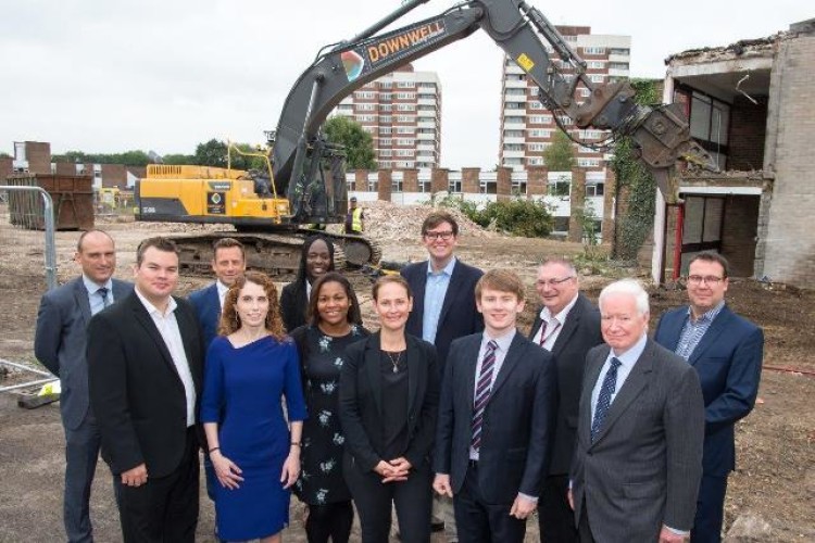 Havering councillors and officials with Wates Residential personnel at the demolition site.