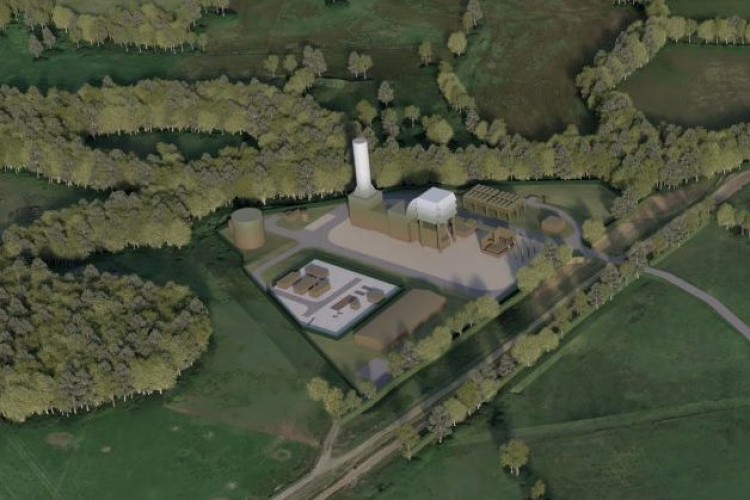 An artist&rsquo;s impression of the Abergelli Power open cycle gas turbine power station on land located at Abergelli Farm, south of Felindre in south Wales