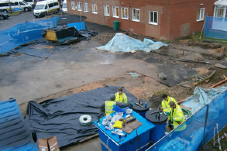 Environment Agency officers investigating the spillage
