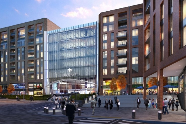 CGI of redeveloped Guildford railway station frontage