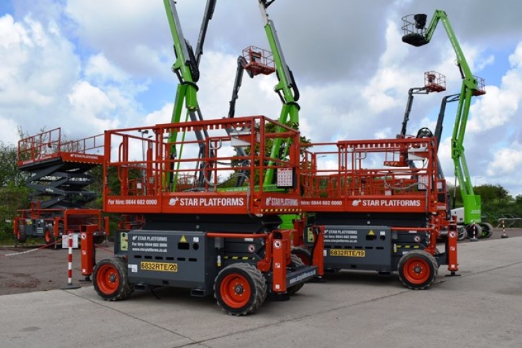 Star has added outdoor rough terrain scissor lifts such as these new Skyjack 6832RTE scissor lifts
