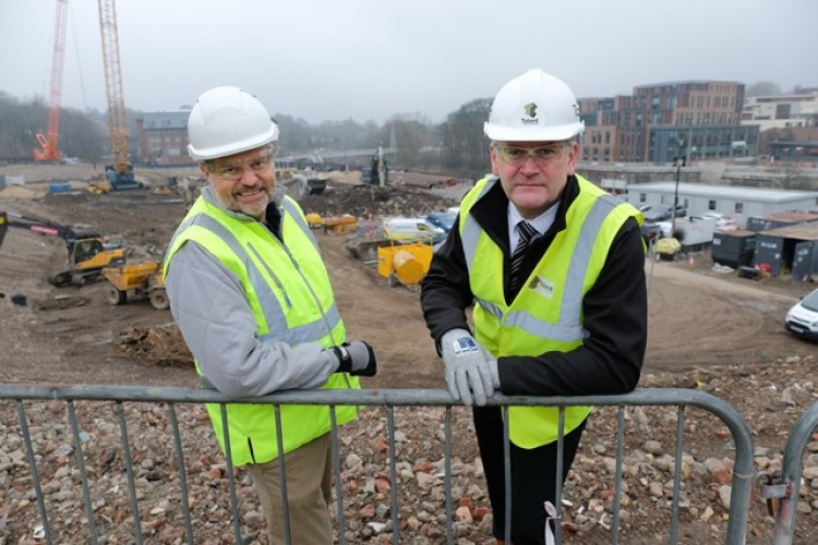 Milburngate project director Ian Beaumont (left) and Tolent chief executive Andy McLeod on site